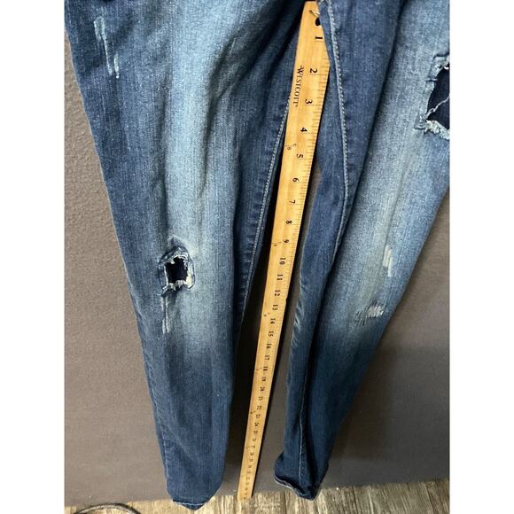 Rue 21 Distressed Denim Overalls Juniors 7/8 Skinny Jeans Bib Retro Chore - Picture 6 of 7